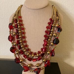 Fabulous Gold & Red Beaded Necklace